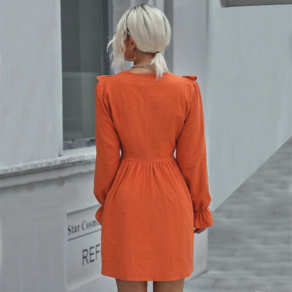 Levoire | Robe longue à manches longues élégante brodée décolleté en V