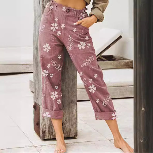 Pantalons cargo pour femmes avec motif floral et taille élastique Levoire