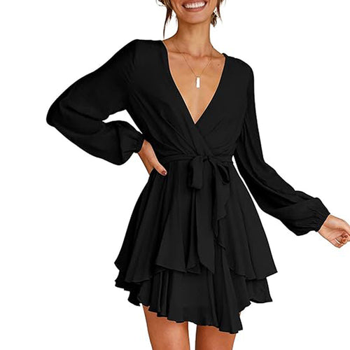 Robe portefeuille femme avec des manches longues et des volants espiègles Levoire