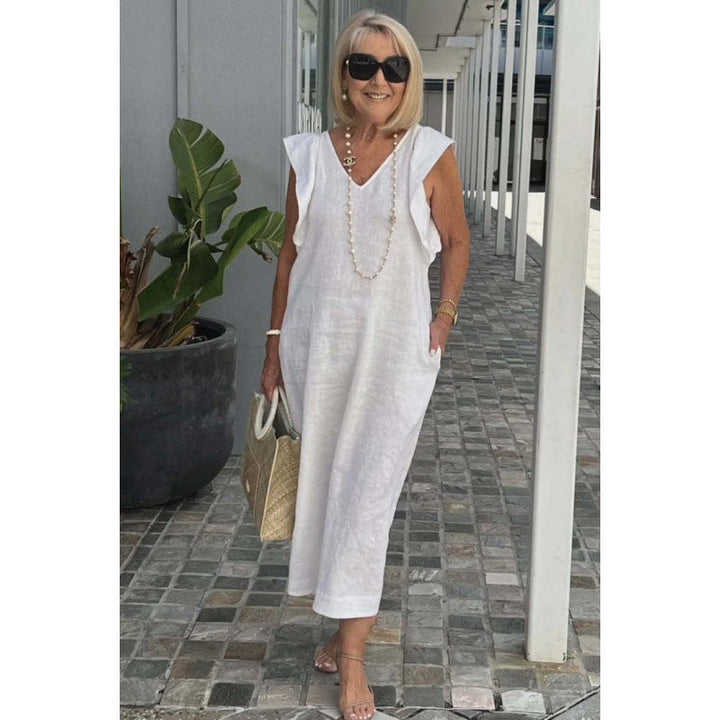 Levoire | Chic Takana Noueur de Col Doux Manche Robe en Coton Blanc