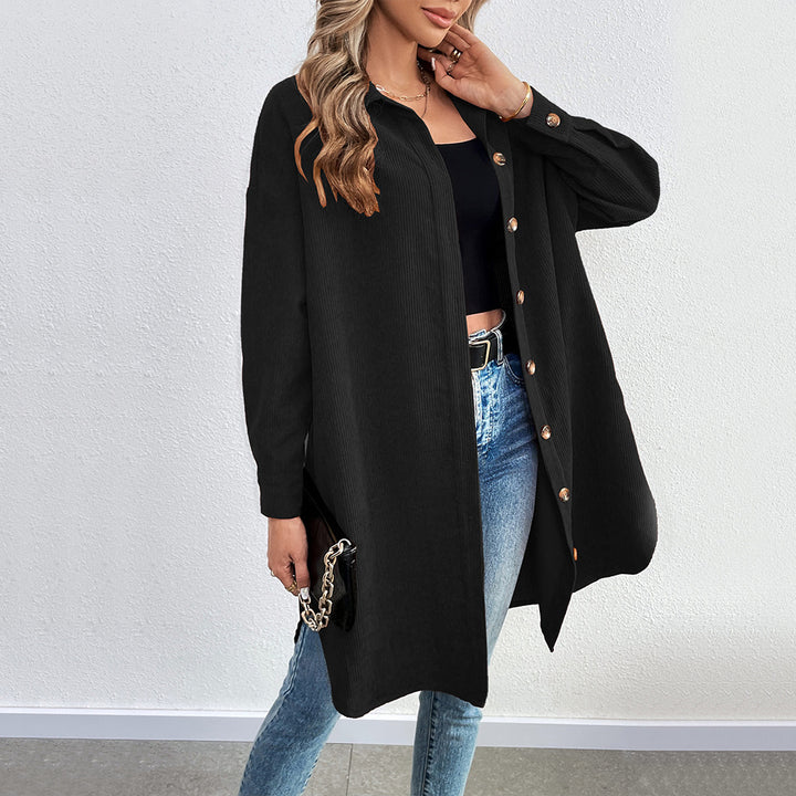 Chemise veste à manches longues pour femmes en tissu cord soft avec patte de boutonnage Levoire