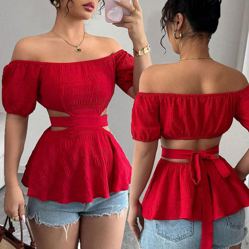 Blouse femme à épaules dénudées avec ourlet froncé et découpes latérales Levoire