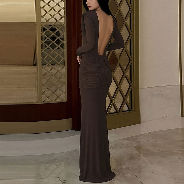 Robe Maxi Élégante pour Femmes avec Encolure Wrap Sophistiquée et Détails Drapés Levoire