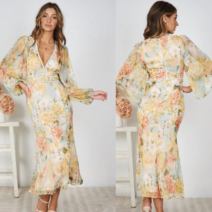 Robe maxi femme avec des manches volumineuses et des détails décoratifs Levoire