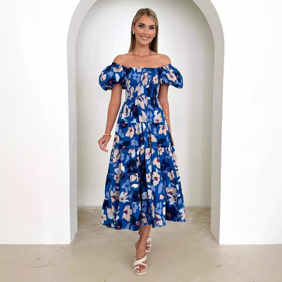Robe maxi femme avec design dénudé des épaules et manches volumineuses à volants Levoire