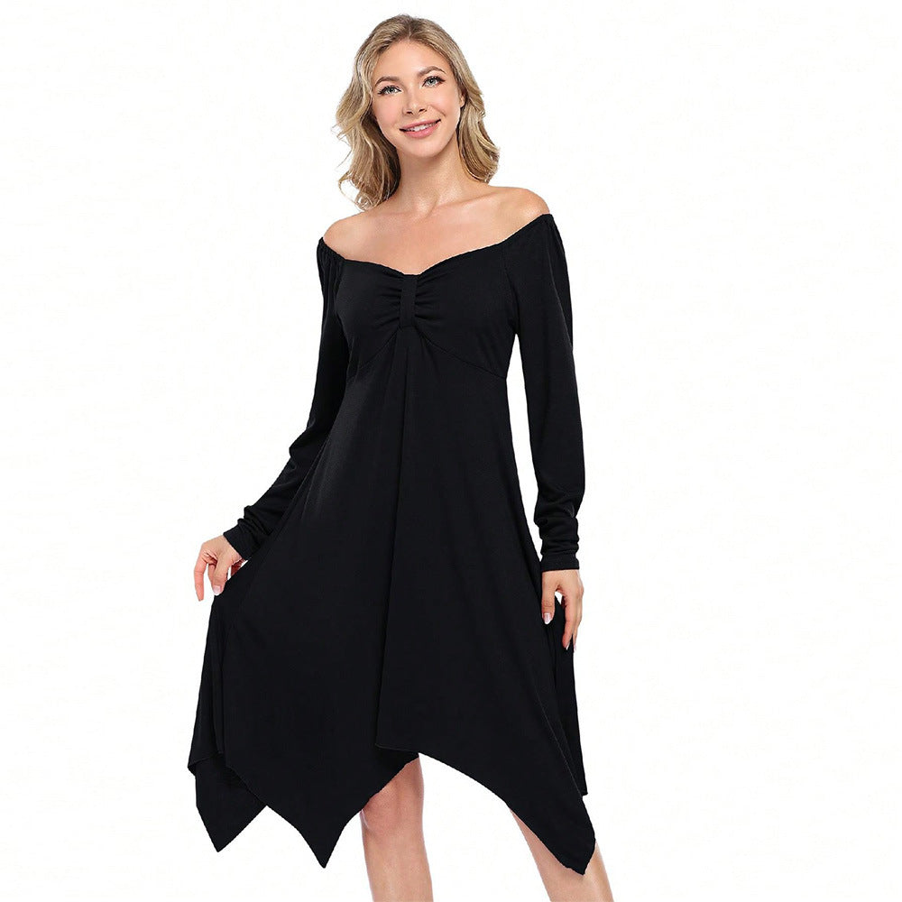 Robe longue asymétrique pour femme avec manches longues et corsage froncé Levoire