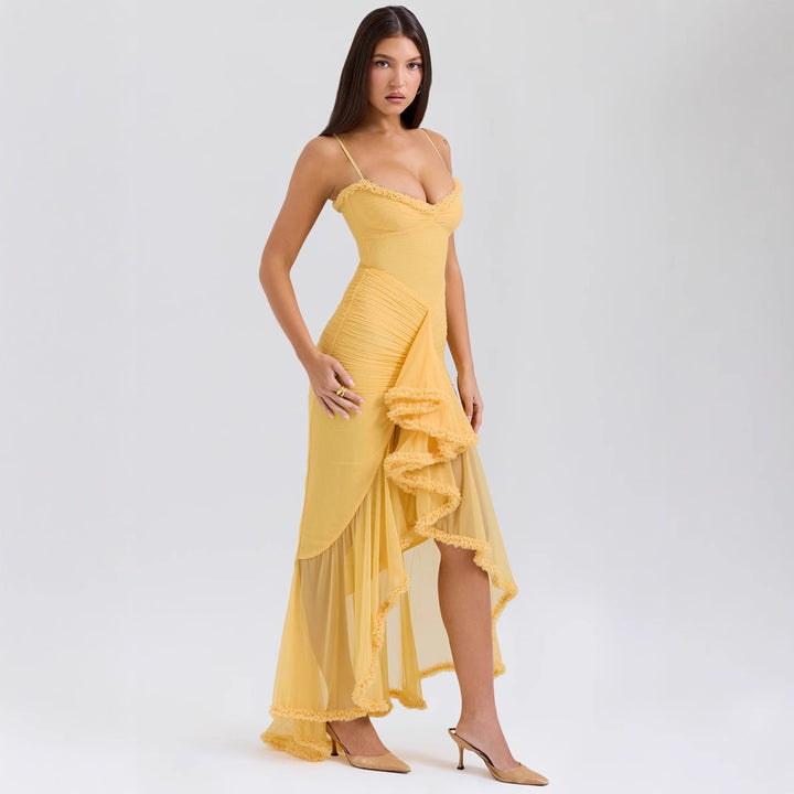 Robe Maxi Élégante pour Femmes avec Détails Volants et Coupe Fittée Levoire
