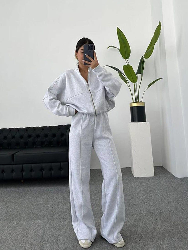 Levoire | Trendik Street Style Veste Pantalon Long Set Gris clair