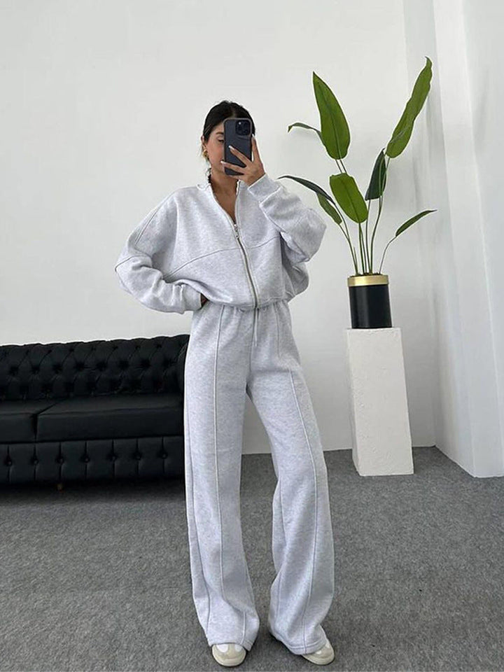 Levoire | Trendik Street Style Veste Pantalon Long Set Gris clair