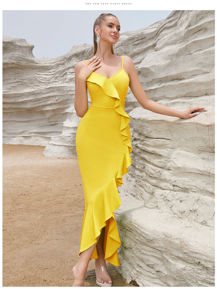 Robe Maxi Sexy pour Femme avec Volants et Fente Haute Levoire