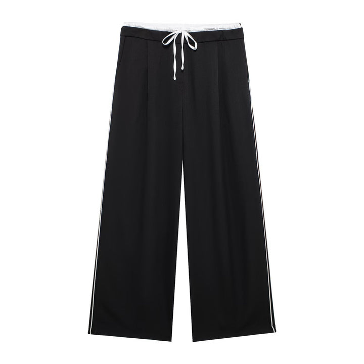 Levoire | Élégant printemps deux couches taille long pantalon noir