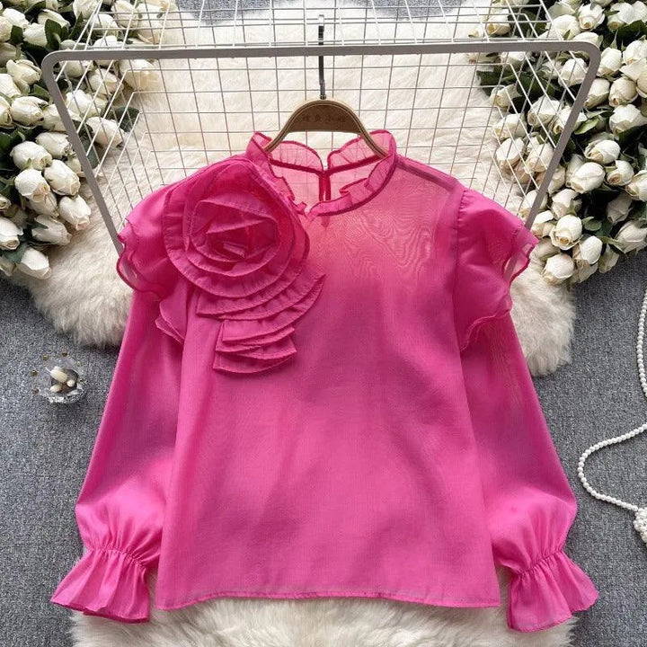 Levoire | Dolce Chiffon-blouse à manches bouffantes Rosenrot Taille libre