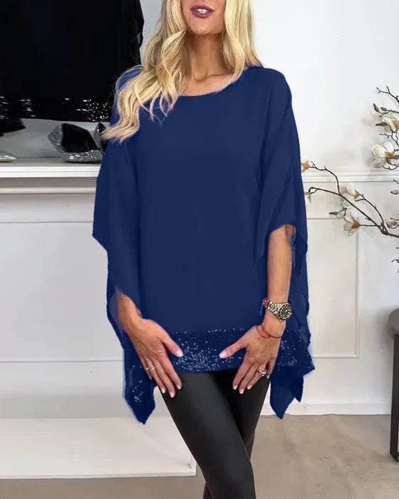 Top poncho féminin à la mode avec finition en dentelle élégante Levoire