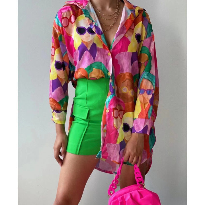 Blouse transparente pour femmes avec imprimé coloré et coupe décontractée Levoire