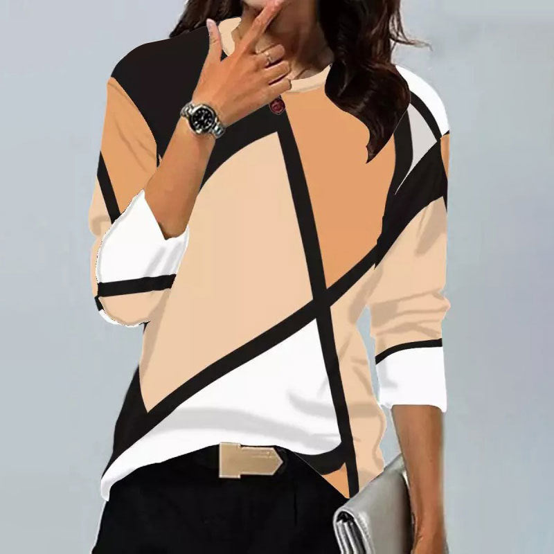 Levoire | Trendik Vintage Imprimé Géométrique Col Rond Chemise à Manches Longues 9# Orange clair