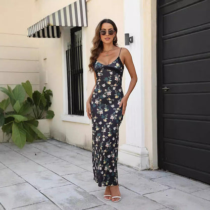 Levoire | Robe Maxi Bodycon Fleurie à Décolleté en V sexy