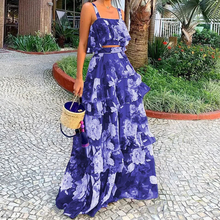Robe Maxi Femme avec Motif Floral et Volants Levoire