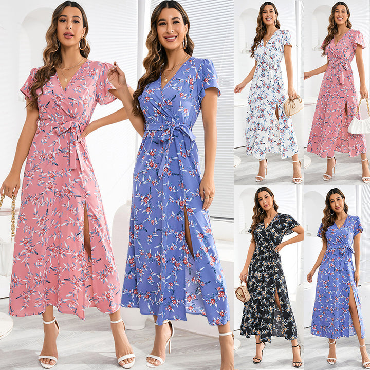 Robe maxi femme avec motif floral et ceinture à la taille Levoire