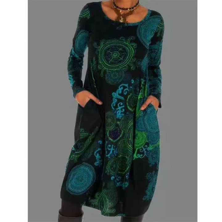 Levoire | Robe élégante à manches longues avec imprimé ethnique Verte