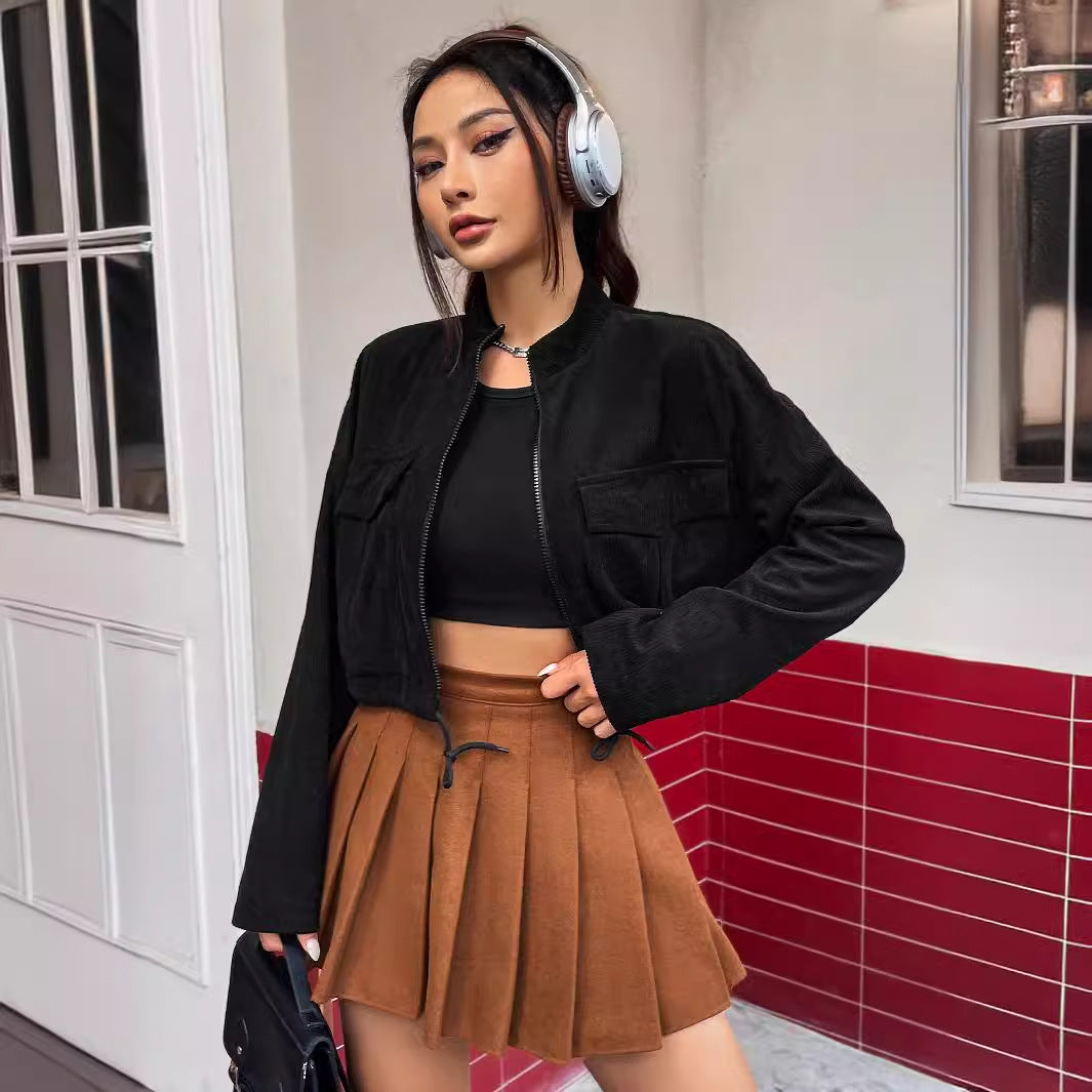Veste courte en velours côtelé pour femmes avec poches pratiques et coupe décontractée Levoire
