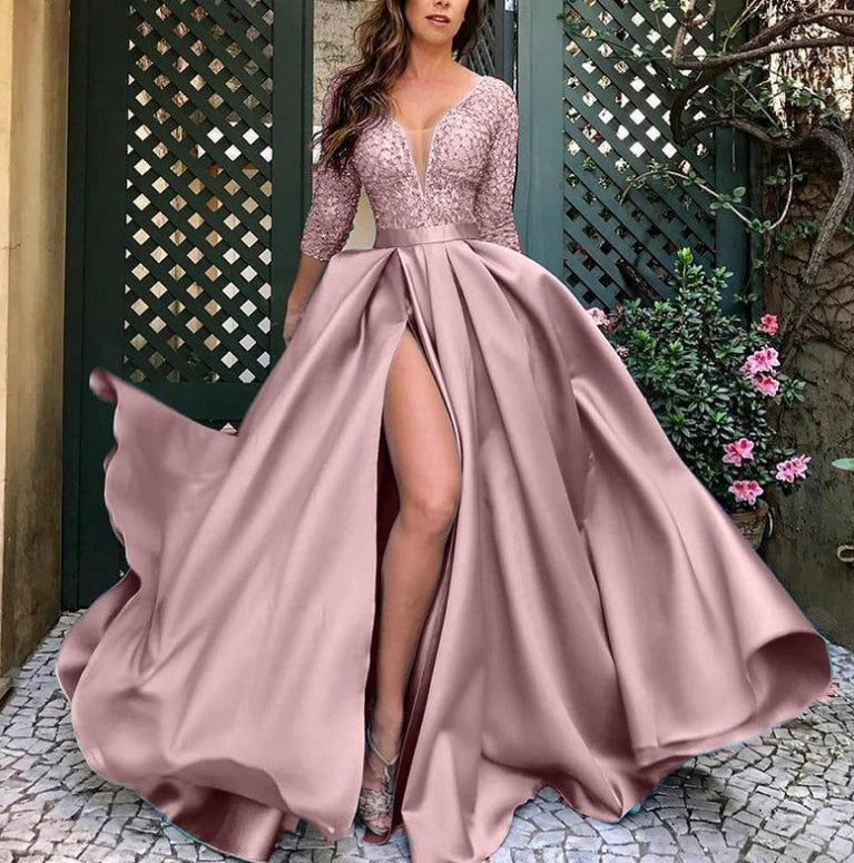 Levoire | Robe à col en V robe de soirée robe de fête Rosa