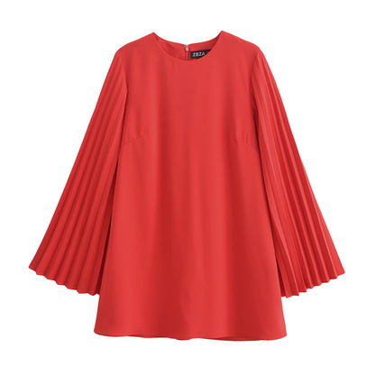 Levoire | Belle robe mini de printemps avec des manches longues et des volants Rot