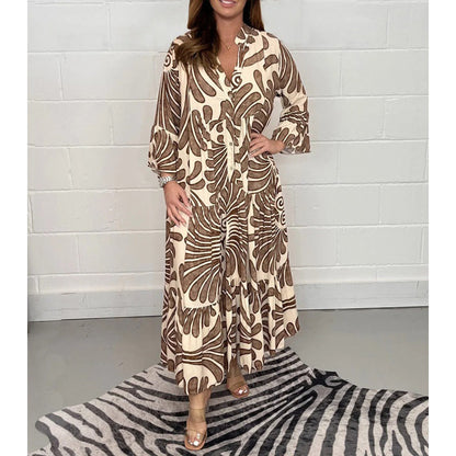 Levoire | Chic Détente Mode V-Encolure Viscose Robe Pleyseekleid Marron clair