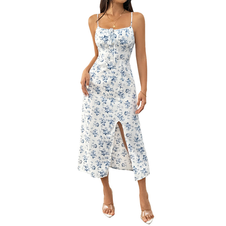 Robe maxi pour femmes avec motif floral et élégantes bretelles spaghetti Levoire