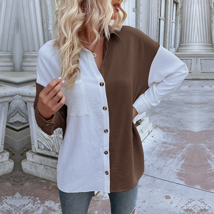 Chemise blouse oversize pour femmes avec deux designs de couleur et détails de boutons à la mode Levoire