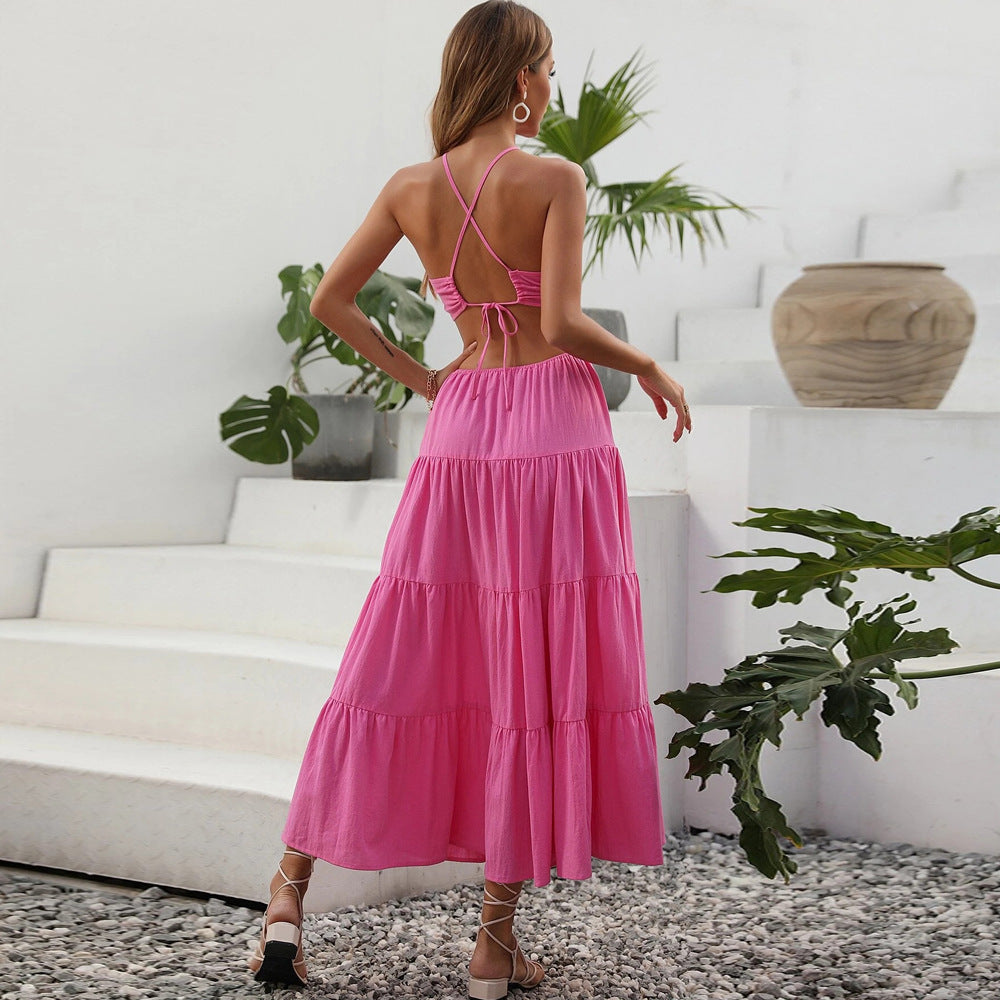 Robe Maxi Femme avec Fente Profonde et Détails à Volants Levoire