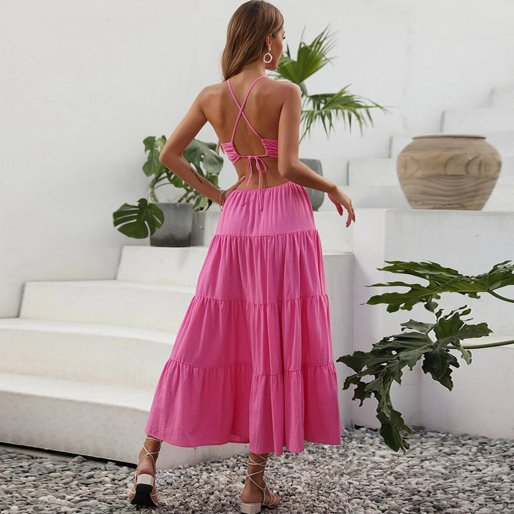 Robe Maxi Femme avec Fente Profonde et Détails à Volants Levoire