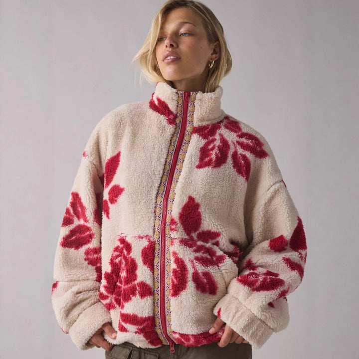 Veste en fleece pour femme avec motif floral et col montant Levoire