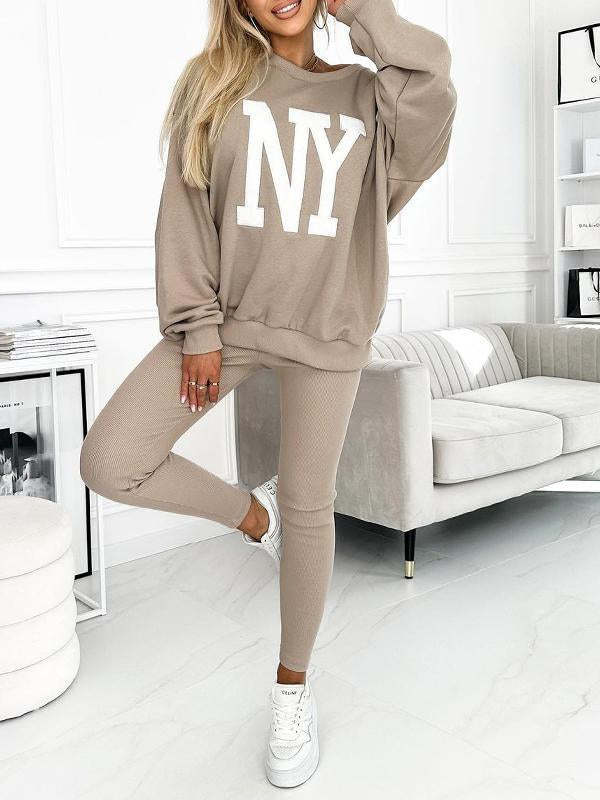 Pull décontracté surdimensionné pour femmes avec logo floral et leggings assortis Levoire