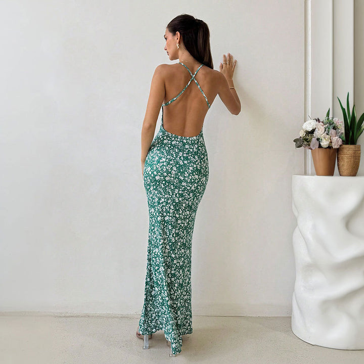 Robe maxi pour femmes avec des bretelles spaghetti réglables et un détail imprimé floral Levoire