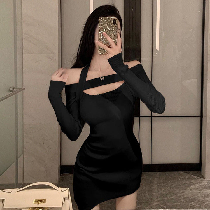 Levoire | Tunique à mailles sans manches décolleté épaules robe ajustée Noir Une taille