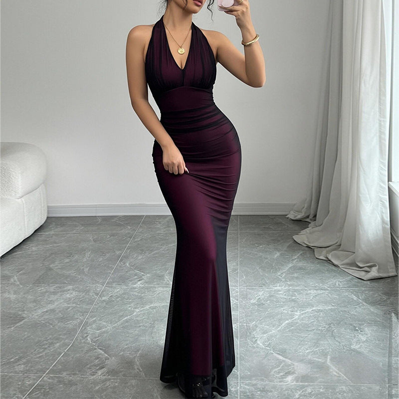 Robe de soirée flatteuse pour femmes avec décolleté en V profond et fronces Levoire