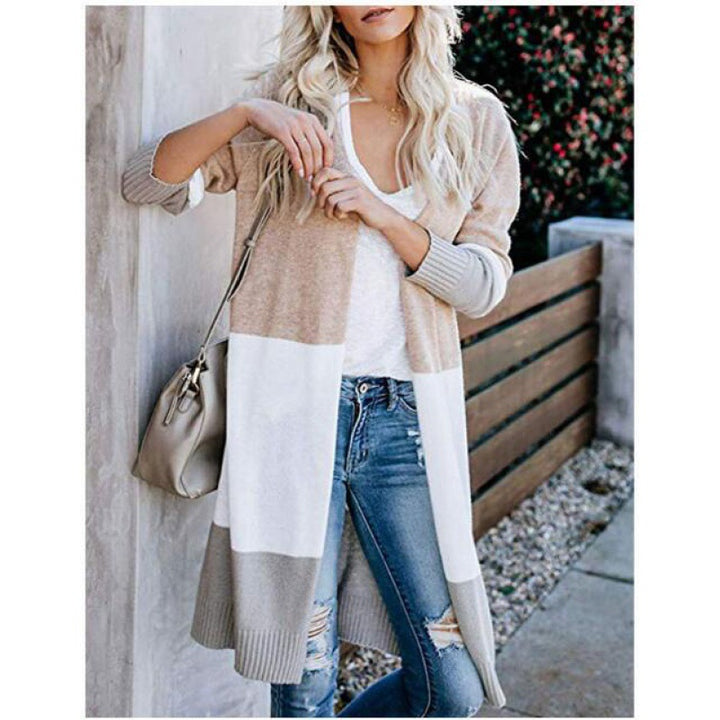 Cardigan en tricot à la mode pour femmes avec des rayures en blocs de couleur Levoire