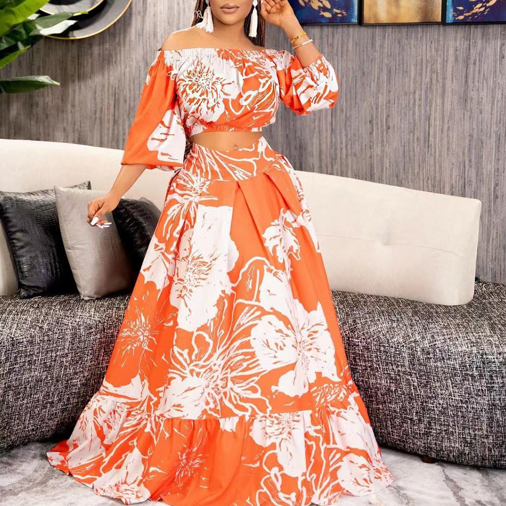 Levoire | Set de jupe imprimée Trendikeri avec design croisé Orange