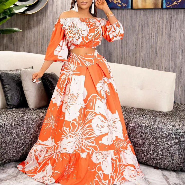 Levoire | Set de jupe imprimée Trendikeri avec design croisé Orange