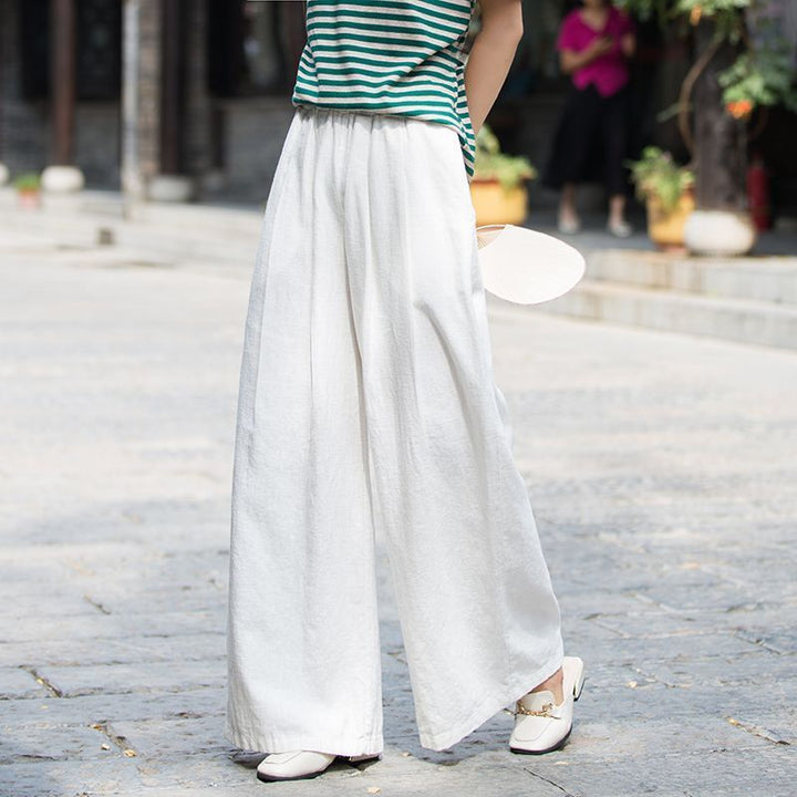 Pantalons larges en lin pour femmes avec une coupe élégante et une taille élastique Levoire