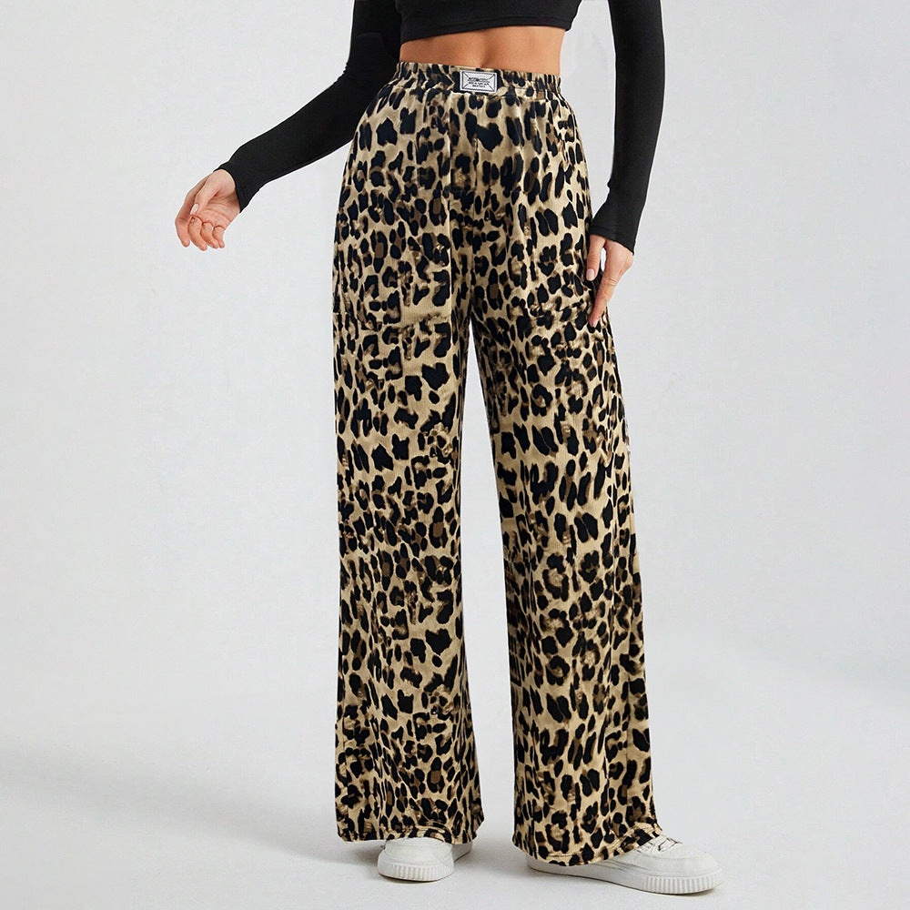 Pantalons palazzo larges pour femmes avec imprimé animal et ceinture élastique confortable Levoire