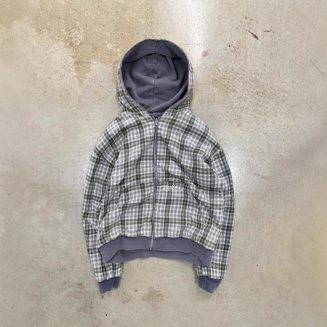Veste à capuche à motif à carreaux décontractée pour femmes avec double zip Levoire