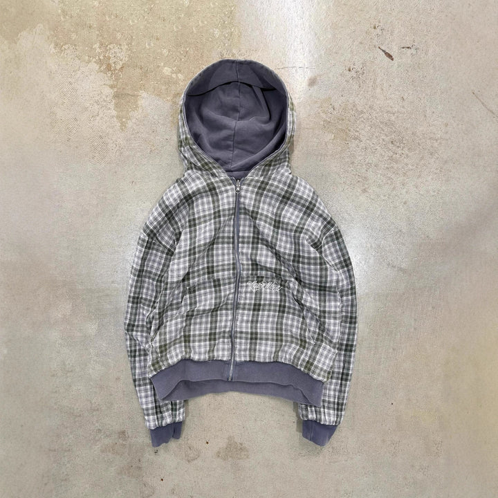 Veste à capuche à motif à carreaux décontractée pour femmes avec double zip Levoire