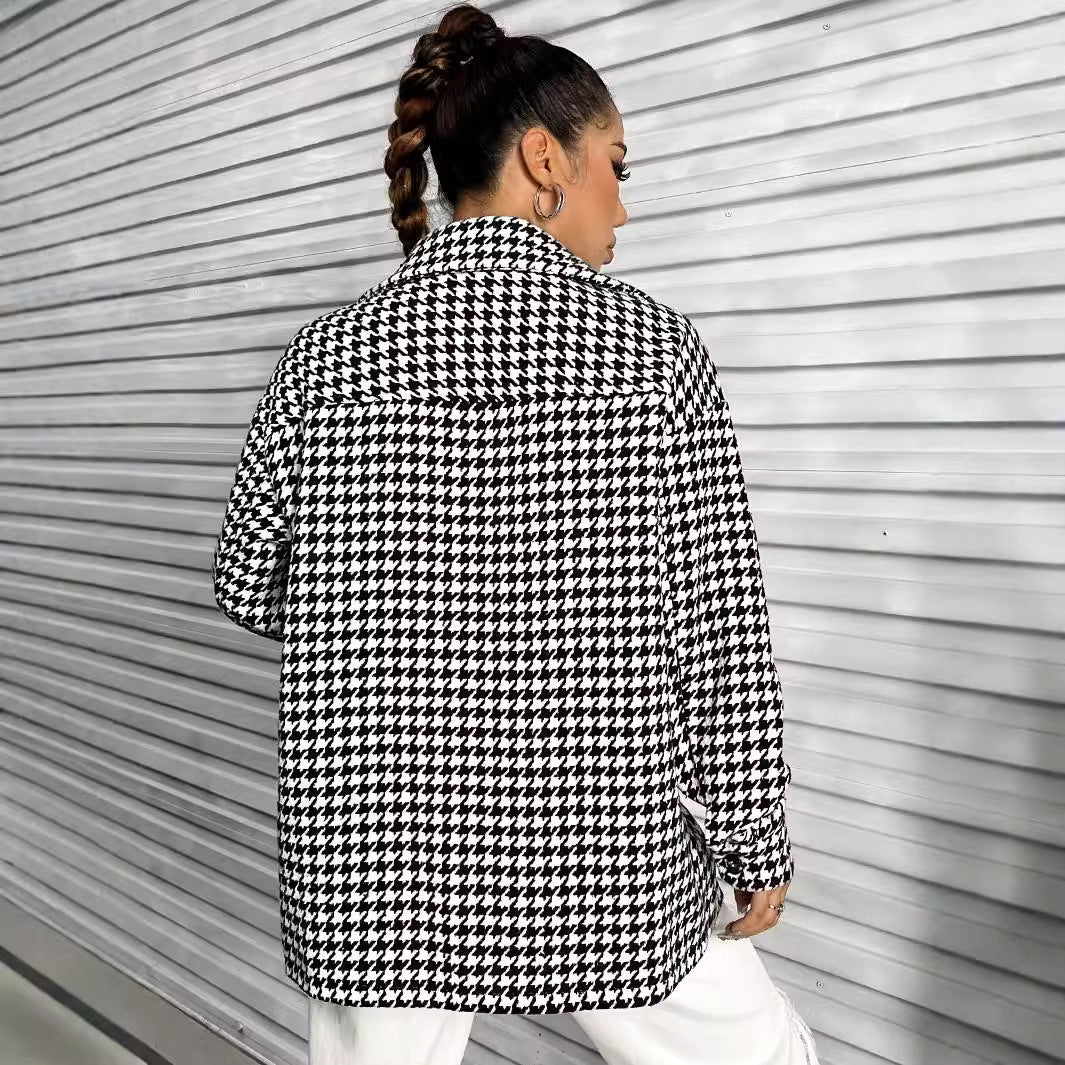 Blouse oversize pour femmes en motif pied de poule avec patch Levoire