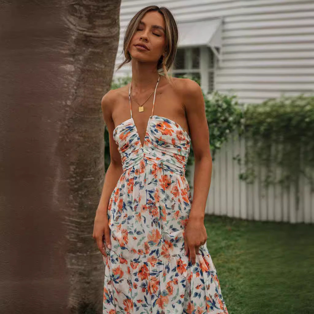 Robe maxi femme avec des imprimés floraux délicats et des bretelles spaghetti réglables Levoire