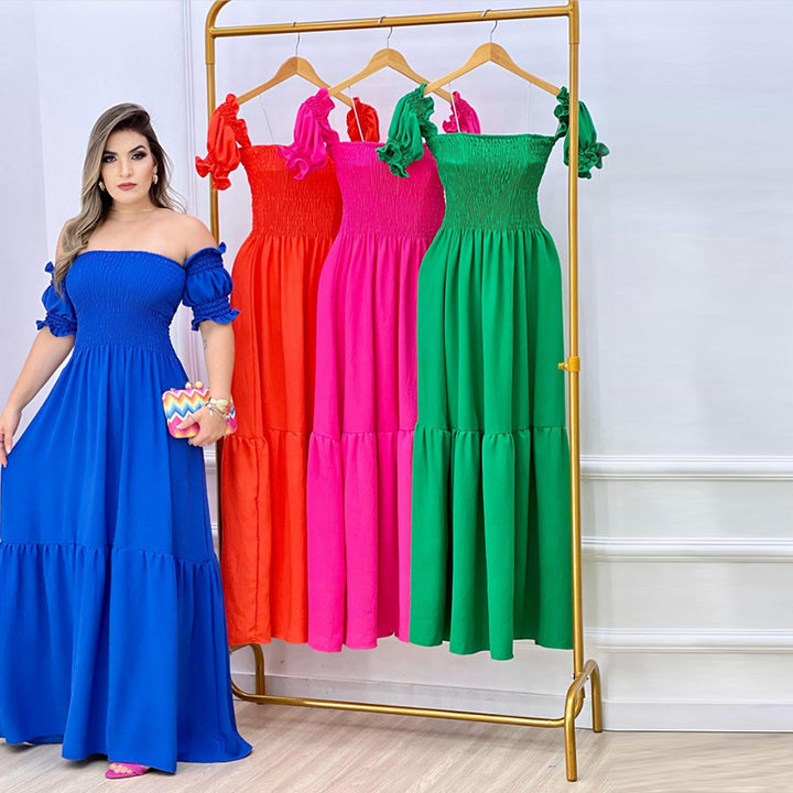 Robe Maxi Aérée pour Femmes avec Design Off-Shoulder et Détails Volants Levoire
