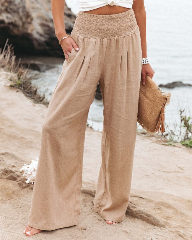 Levoire | Pantalon En Coton-Lin À Taille Haute Khaki