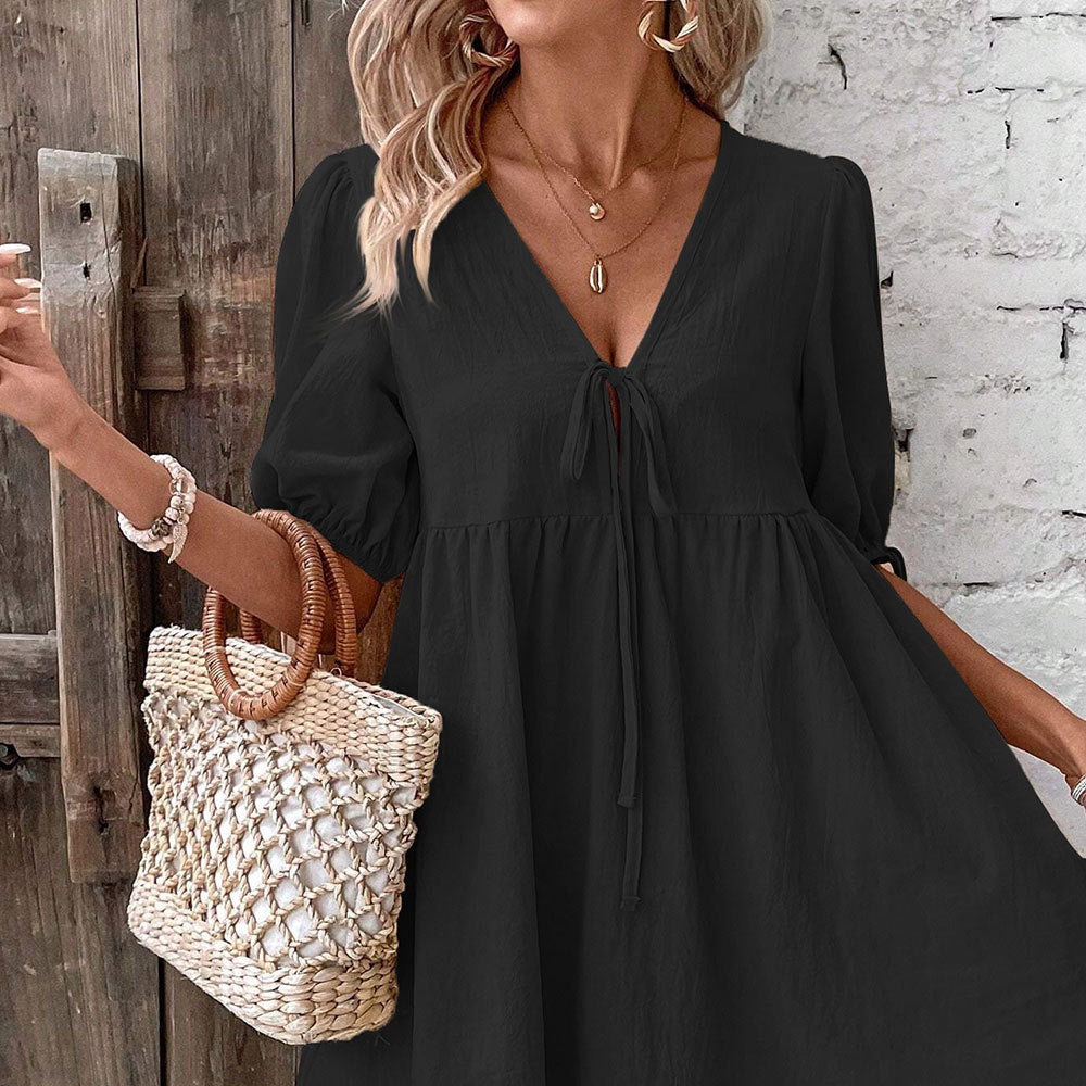 Robe d'été décontractée pour femmes avec décolleté en V et détails à volants Levoire
