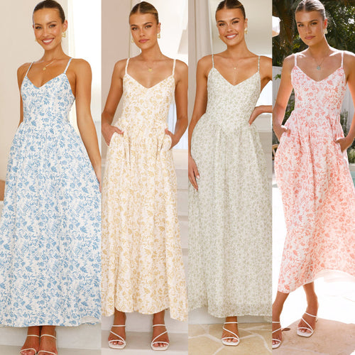 Robe maxi élégante pour femmes avec motif floral fin et délicates bretelles spaghetti Levoire