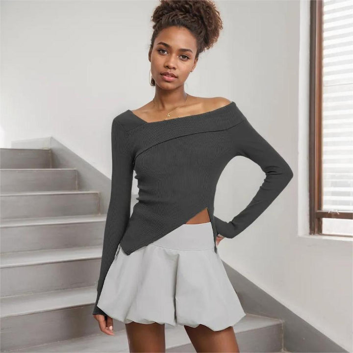Chemise à manches longues asymétrique pour femmes avec design enveloppant élégant Levoire